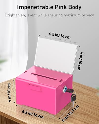 Uniclife 6.2"x 5" x 4" Purple Acrylic Donation Box with Lock and Slot - color: Pink, size: 1 Pack