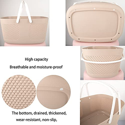 Portable Plastic Shower Caddy Basket Organizer with Handles, Khakis - color: Khakis