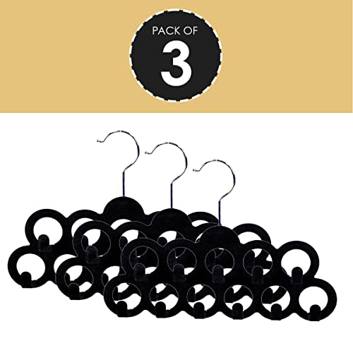 Velvet Scarf Storage Organizer for Closet (Pack of 3), Black | by Home Basics | Scarf Holder for Scarves and Ties | Slim Scarf Hangar Useful for Belts and Jewelry - size: 12 inches x 8.5 inches