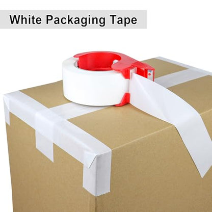 BOMEI PACK Packing Tape with Red Dispenser White Packaging Tape for Shipping Moving Strong Sealing Adhesive Industrial Depot Tapes for Storage 1.88 inch x 55 Yards, 3 Rolls - color: white
