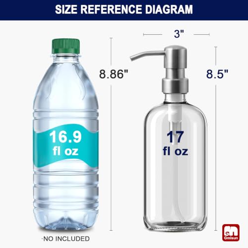 GMISUN Glass Soap Dispenser with Pump, 2 Pack Clear Bathroom Hand Soap Dispenser with Stainless Steel Pump, 17 Fl Oz Refillable Kitchen Hand and Dish Soap Dispensers Set, Modern Liquid Pump Bottles - color: Clear Bottle + Silver Pump, size: 2 Pack