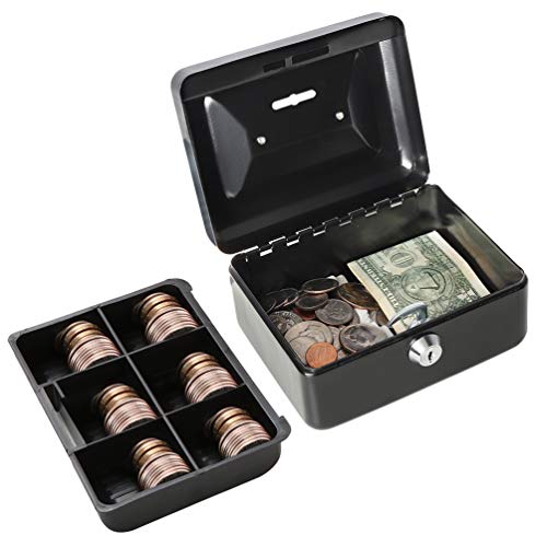 Decaller Small Cash Box with Lock and Slot, Metal Coin Bank Piggy Bank for Adults & Kids, 5.9" x 4.7" x 3.2", Black - color: Black, size: Small (5.9 Inch)