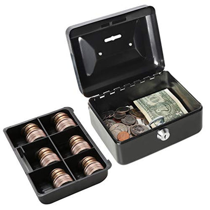 Decaller Small Cash Box with Lock and Slot, Metal Coin Bank Piggy Bank for Adults & Kids, 5.9" x 4.7" x 3.2", Black - color: Black, size: Small (5.9 Inch)
