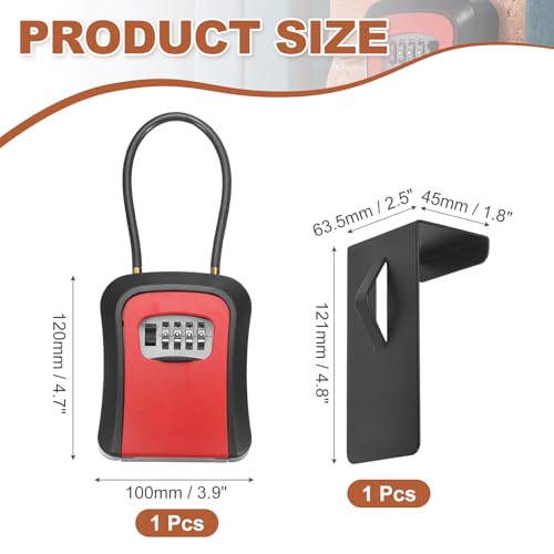 PATIKIL Key Lock Soft Box with Code, (4.7 x 3.9 Inch, Red), Resettable Combination Lockbox Portable Key Storage Box with Wall-Mounted Bracket, Suit - for Home Entrance/Garage/Warehouse - color: Red
