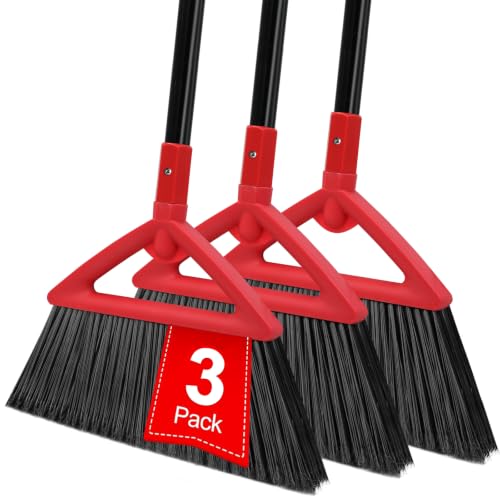 Heavy Duty Red Angle Broom with Long Handle - 3 Pack - color: 3pack Red