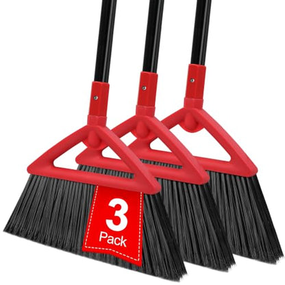 Heavy Duty Red Angle Broom with Long Handle - 3 Pack - color: 3pack Red