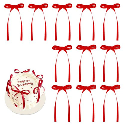 30 Pack Red Ribbon Bows for Cake Bow Cake Toppers - color: Red