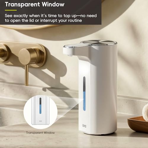 EKO Aroma Pro 13.5 fl oz Touchless Automatic Liquid Soap Dispenser, Rechargeable Electric Hand & Dish Soap Dispenser for Bathroom and Kitchen, IPX7 Waterproof, Adjustable Volume Control (White) - color: White, size: 13.5 oz