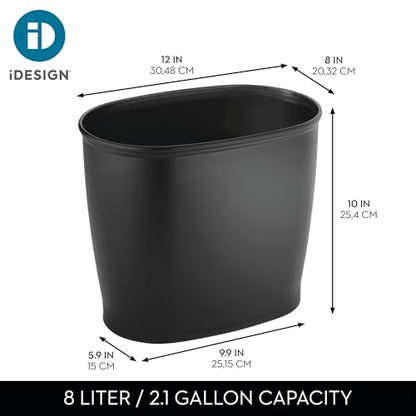 iDesign Slim Plastic Bathroom Trash Can, Black - color: Matte Black, style: Pack of 1