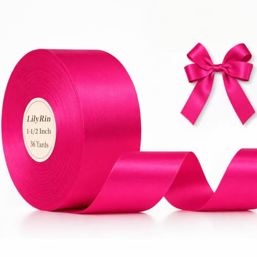 Hot Pink Satin Ribbon 1-1/2 Inch x 36 Yards for Bows Gift Wrap & DIY Crafts - color: Hot Pink