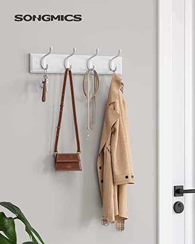 SONGMICS Wall-Mounted Coat Rack, 4 Dual Metal Hooks - color: White, size: 1 Pack-4 Hooks, style: Without Shelf