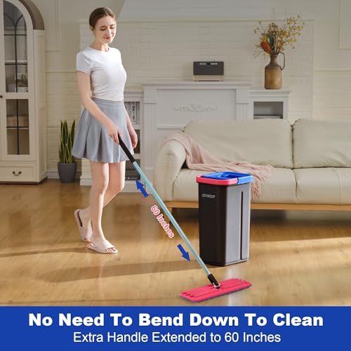 JOYMOOP Flat Mop System, Microfiber Mop and Bucket Set, Black, Household & Commercial Floor Cleaning System for Hardwood, Tile & Glass, Wet Dry Use, 60" Handle, 3 Pads - color: G