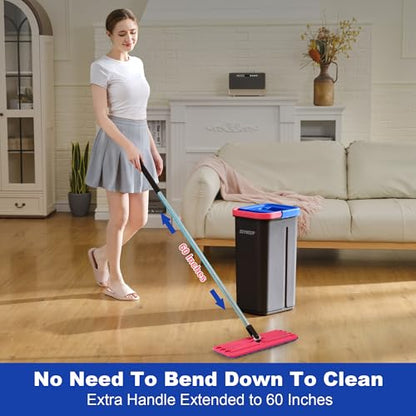 JOYMOOP Flat Mop System, Microfiber Mop and Bucket Set, Black, Household & Commercial Floor Cleaning System for Hardwood, Tile & Glass, Wet Dry Use, 60" Handle, 3 Pads - color: G