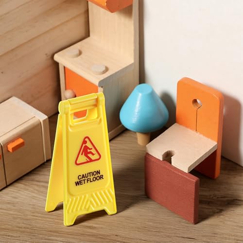TIESOME 12Pcs Yellow Mini Caution Wet Floor Signs, Double Sided Safety Warning Sign Mini Traffic Sign for Indoor Outdoor Use