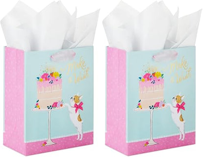 Hallmark 9" Medium Birthday Gift Bag with Tissue Paper (Make a Wish Cake and Pug Puppy) (Pack of 2) - size: 1 count (Pack of 2), style: Dog with Cake