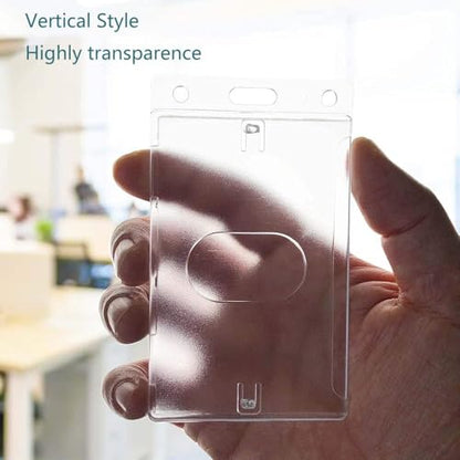 Hard Plastic Badge Holder, FadyRaye Clear ID Badge Name Card Holder with Easy Access Thumb Slot, Vertical Style, 2 Pack