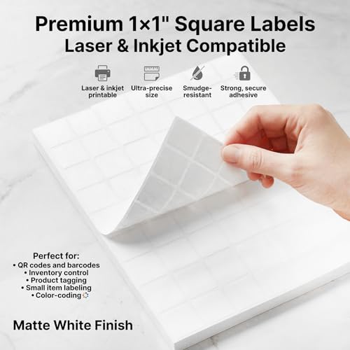1" X 1" Matte White Printable Labels (30 Sheets, 1890 Stickers) - size: 1" X 1"