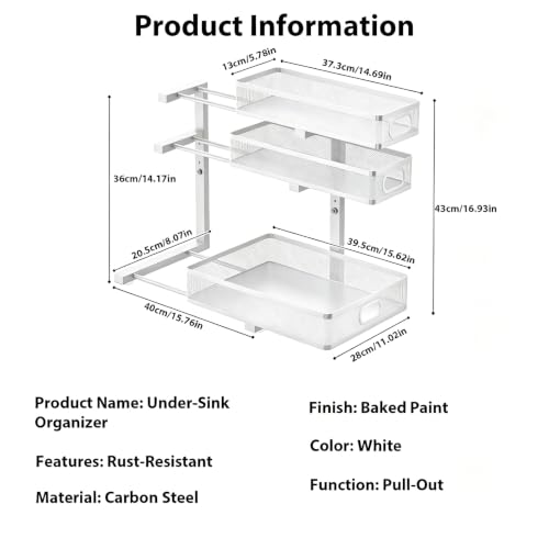 2 Pack Under Sink Organizer, 3-Tier Pull Out Kitchen Cabinet Organizer - color: 3-Tier- White