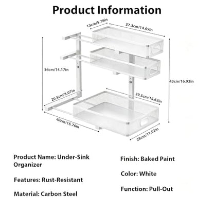 2 Pack Under Sink Organizer, 3-Tier Pull Out Kitchen Cabinet Organizer - color: 3-Tier- White