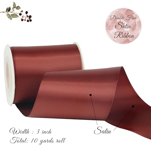 Rust Red Double-Faced Satin Ribbon, 3 Inch x 10 Yards - color: Rust