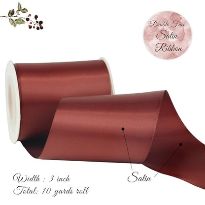 Rust Red Double-Faced Satin Ribbon, 3 Inch x 10 Yards - color: Rust
