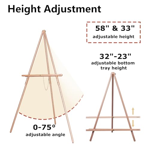 DJAR 3 Pcs 63" Adjustable Wooden Display Easel Stand for Sign - color: Rose Gold, size: 3pcs