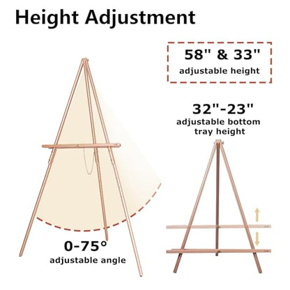 DJAR 3 Pcs 63" Adjustable Wooden Display Easel Stand for Sign - color: Rose Gold, size: 3pcs