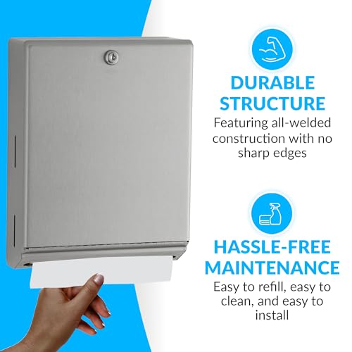 Bobrick B-262 Surface Mounted Paper Towel Dispenser - Stainless Steel Commercial Bathroom Towel Dispenser with Tumbler Lock 400 C-Fold or 525 Multifold Capacity, (Pack of 6) - size: 14" (Pack of 6), style: Tumbler Lock