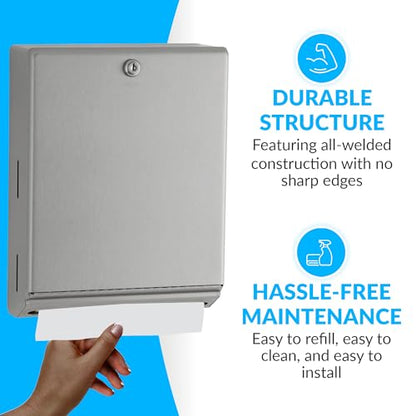 Bobrick B-262 Surface Mounted Paper Towel Dispenser - Stainless Steel Commercial Bathroom Towel Dispenser with Tumbler Lock 400 C-Fold or 525 Multifold Capacity, (Pack of 6) - size: 14" (Pack of 6), style: Tumbler Lock