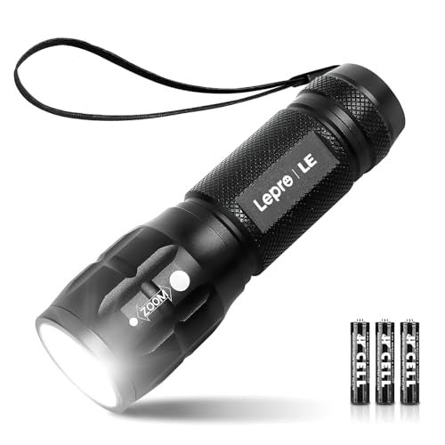 Lepro LED White Light Flashlight, High Lumens Waterproof Adjustable Focus - color: Black