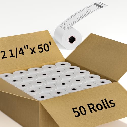 (50 Rolls) 2 1/4" x 50' Thermal Receipt Paper Rolls - size: 2 1/4" x 50', style: 50 Rolls