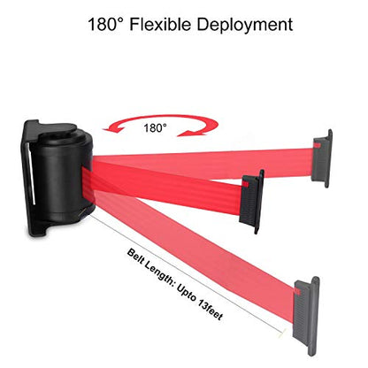 Retractable Wall Belt Barrier, Wall Mounted Crowd Control Barrier with 13 feet Retractable Belt, Braking System and 180° Roating Supported - style: 13 Feet-180° Roating
