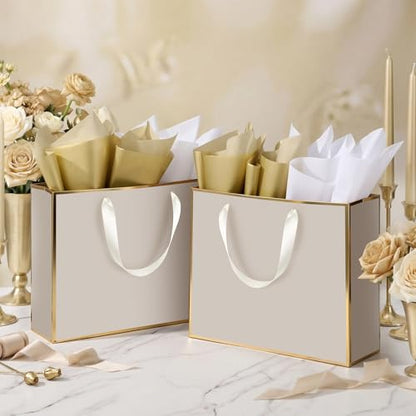 ReliThick 12 Pack Paper Gift Bag with Handles & Tissue, Champagne, Gold - color: Champagne, Gold