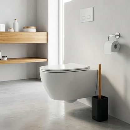Vigar Zense Toilet Brush and Holder Set, Polyresin Stone, Cool Black - color: Cool Black