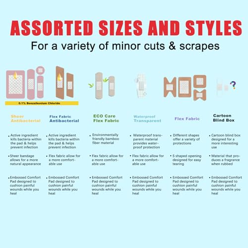 Dodanros Variety Bandages Pack,328ct Assorted Bulk Various Sizes, Shapes &Features | Sheer & Flex Fabric with Benzalkonium, ECO Bamboo Fabric, Waterproof, Cartoon Blind Box Fragrance Bandages