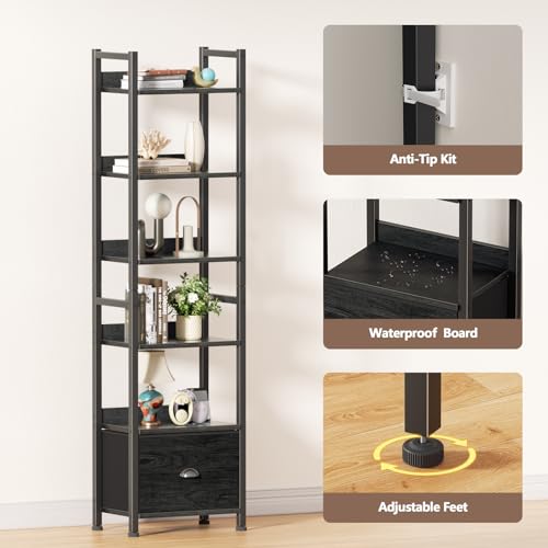 Furologee 6 Tier Bookshelf Set of 2,Industrial Bookshelves and Bookcases - color: Black Oak, size: 6 Tier-2 PCS