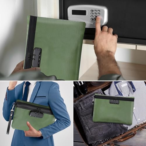 Nezyo 2 Pcs Fireproof Document Bag with Lock, Waterproof Money Pouch,Green - color: Green