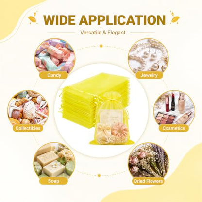 FUNFERY 100PCS Lemon Yellow Sheer Organza Bags 5x7 in, Goodie Bags Bulk - color: Lemon Yellow