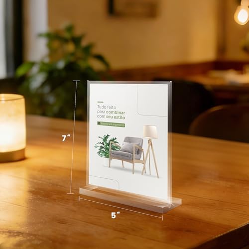 YUNCHUN 6 Packs Acrylic Sign Holder 5 x 7 Standing, L-Shape Magnetic 5 x 7 Clear Menu Holder, Table Display Stand of Slant Back & Acrylic Frame for Store, Wedding, Restaurant, Hotel, Office Use - style: 6 PCS (5 x 7 Inches)