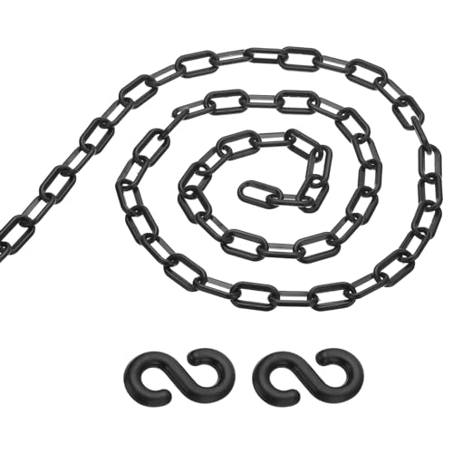 PATIKIL 13Ft Plastic Chain Barrier, Safety Link Chain with 2 S-Hooks for Crowd Control at Driveway Elevator Parking Lot, Black - color: Black
