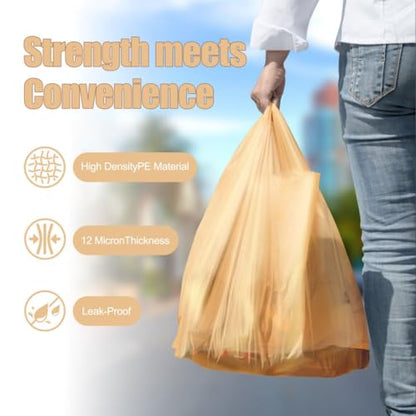 ROYALNA Plastic T shirt Grocery shopping bags (12" x 6.5" x 21") Reusable and Disposable for Restaurants, Convenience Stores, Food, Supermarket (Plain Beige, 1000)
