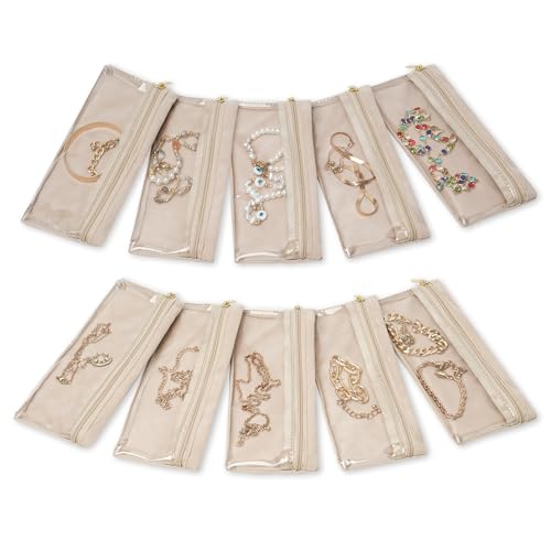 KarSyon Jewelry Travel Pouch Case 10 Velvet Zipper Pouches Clear Design - color: 10PCS Beige, size: Large