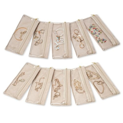 KarSyon Jewelry Travel Pouch Case 10 Velvet Zipper Pouches Clear Design - color: 10PCS Beige, size: Large