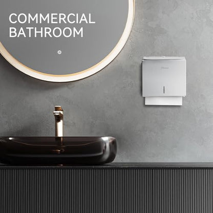 Commercial Paper Towel Dispenser Wall Mount - Heavy Duty Stainless Steel Multifold Paper Towel Dispenser for Bathroom Restroom & Office - Fits C Fold Trifold Hand Towels