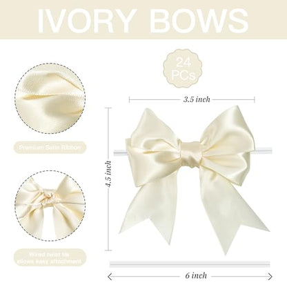 Pre-Tied Ivory Bows with Twist Ties 3.5 Inch, 24 Pack - color: Ivory