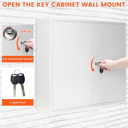 440 Keys Dual-Door Key Lock Box Wall Mount with 20 Adjustable Hook Plates - color: White, size: 440 Keys
