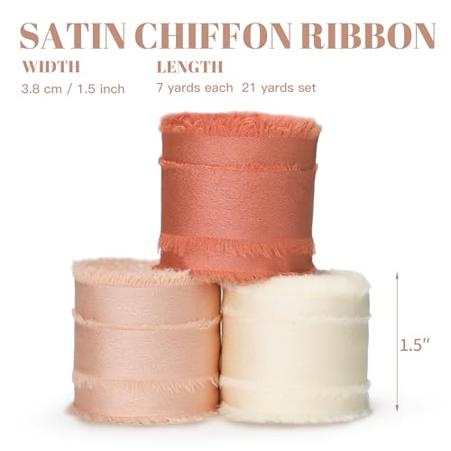 Keypan Fall Orange Frayed Satin Chiffon Ribbon, 1.5 Inches, 21 Yards - color: Fall Set