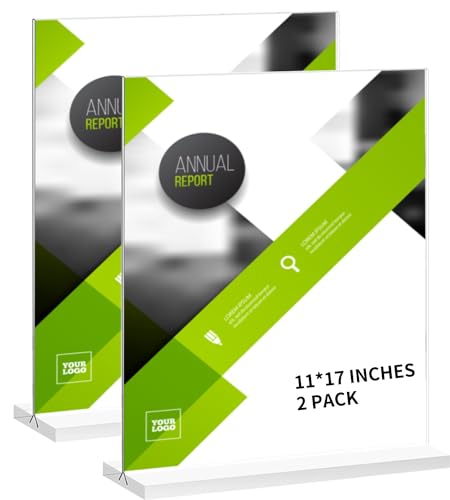 2 Pack 11 x 17 Inches Large Acrylic Sign Holder, Clear T Shaped Sign Holder Table Photo Menu Display Stand Double Sided Picture Flyer Sign Holder for Office Store Restaurant (11 x 17 Inches) - size: 11 x 17 Inches