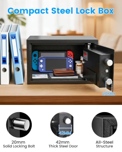 [UPGRADED] Small Safes for Home Dorm, 0.30 Cuft Mini Safe Box - size: 0.3 Cuft