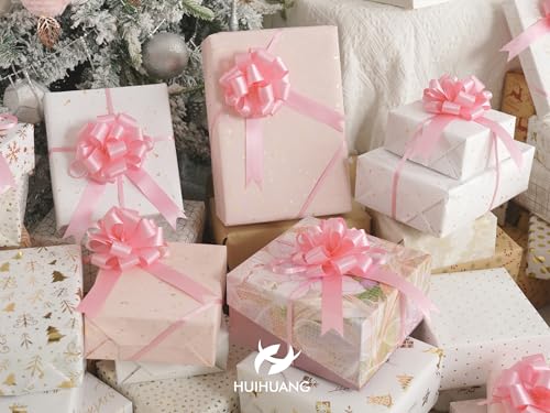 HUIHUANG Baby Pink Bows for Gift Wrapping 12 PCS Satin Pull Bows 4" x 8" - color: Baby Pink, size: 1 Pack (12 bows, 4 in x 8 in)